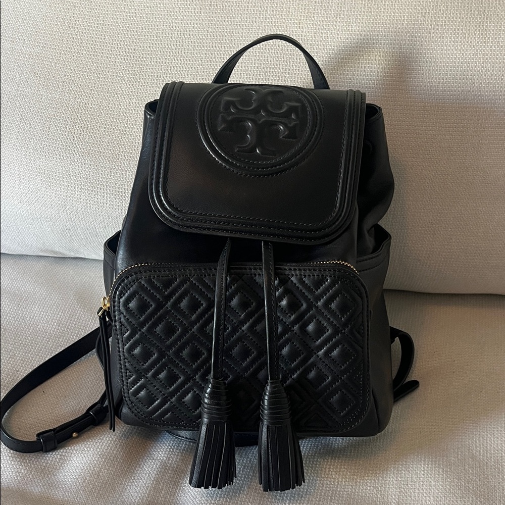 Tory Burch Black Quilted Leather Backpack